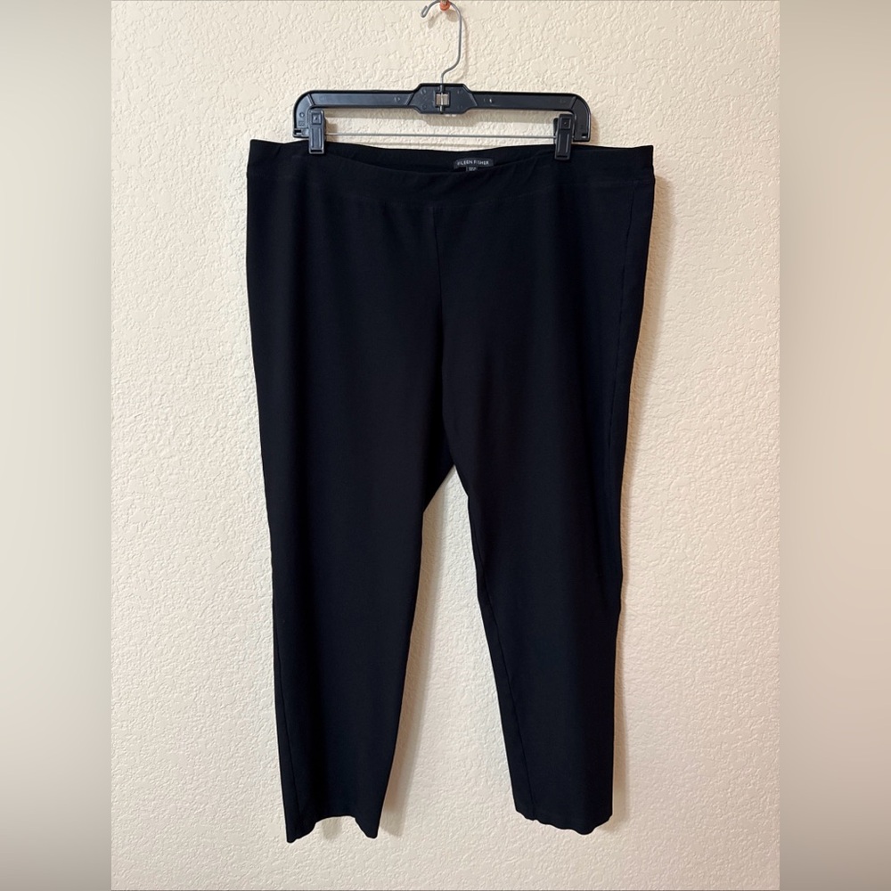 Eileen Fisher Pull‎ On Pants XL Black Washable Crepe Stretch Straight Leg Career